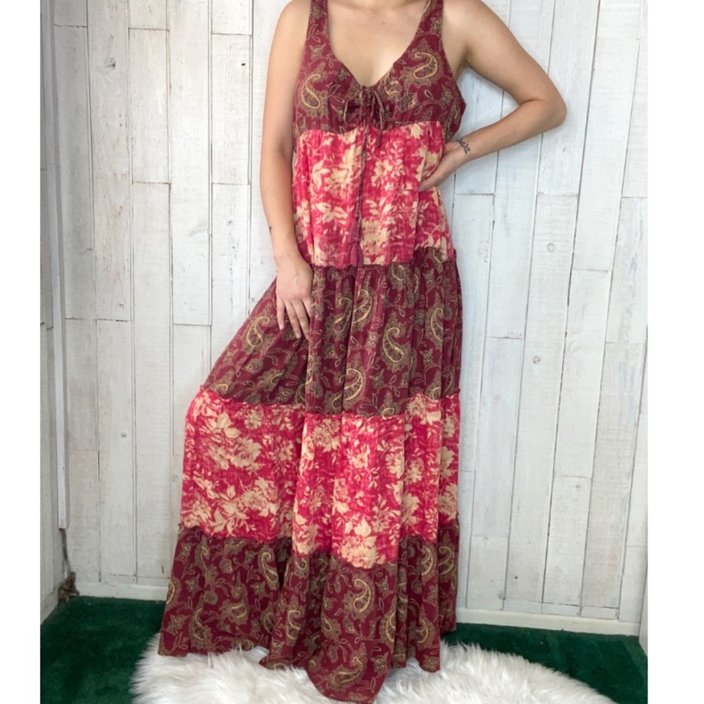 Ralph Lauren Burgundy Red Paisley Maxi Tank Dress